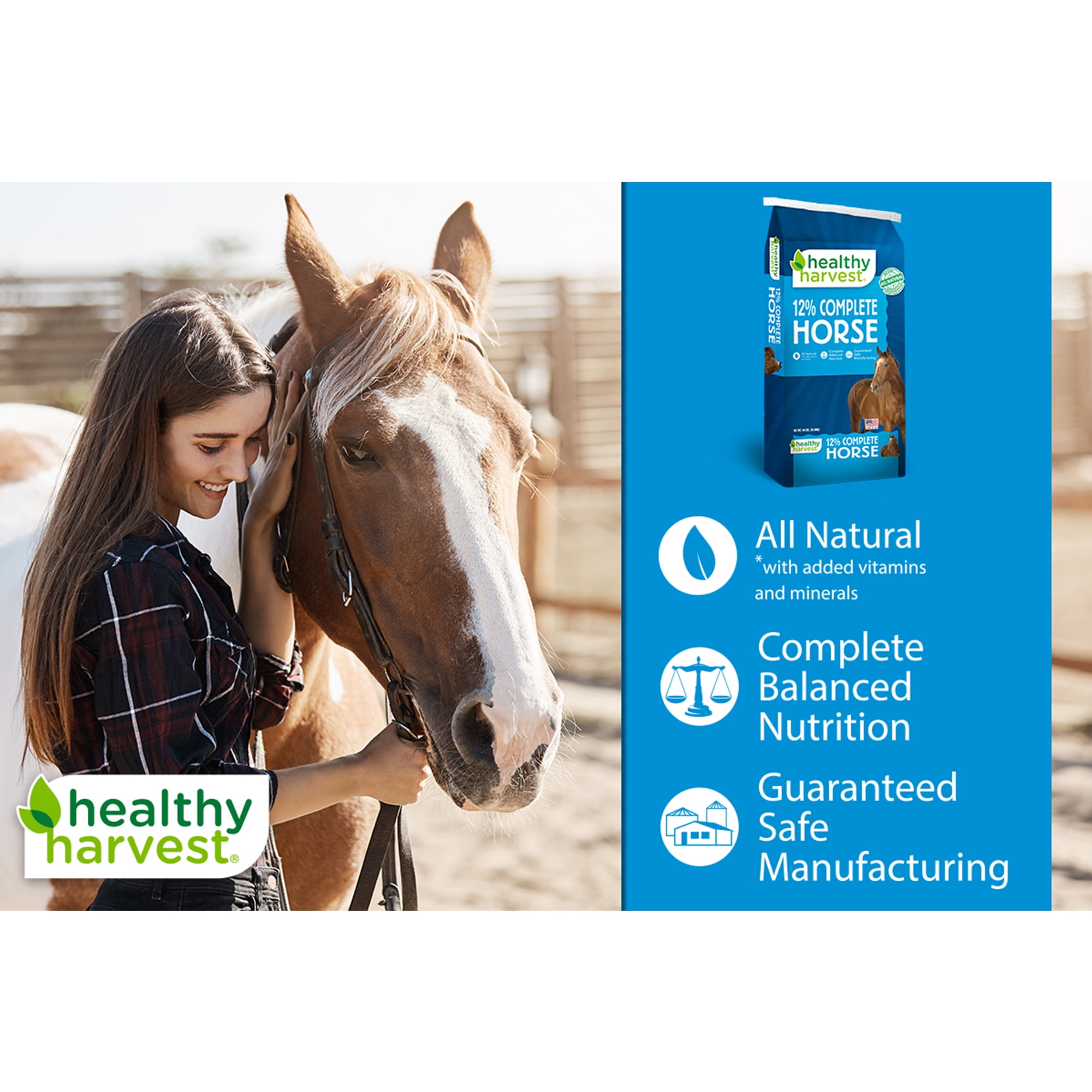Healthy Harvest All Natural 12% Complete Horse Feed Pellets for Mature Horses, 40 lb Bag