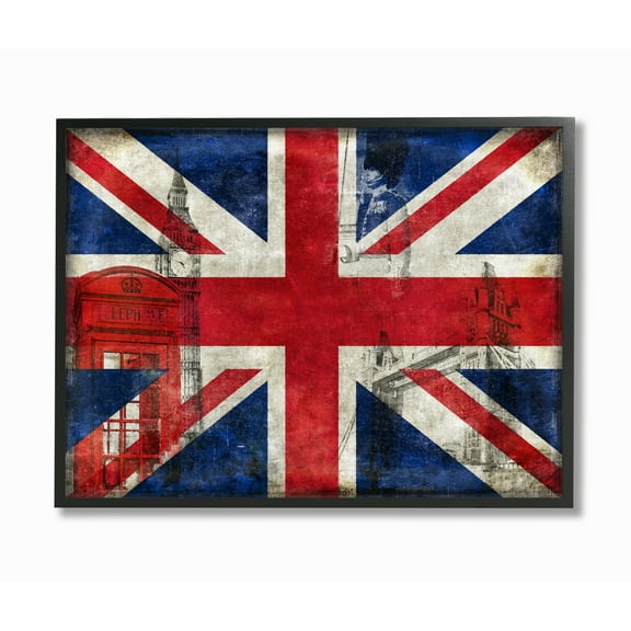 Stupell Industries English Flag And Landmarks Design Framed Wall Art by Luke Wilson