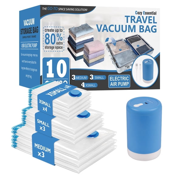 Bolsas de almacenamiento al vacío Cozy Essential Travel, paquete de 10 con bomba
