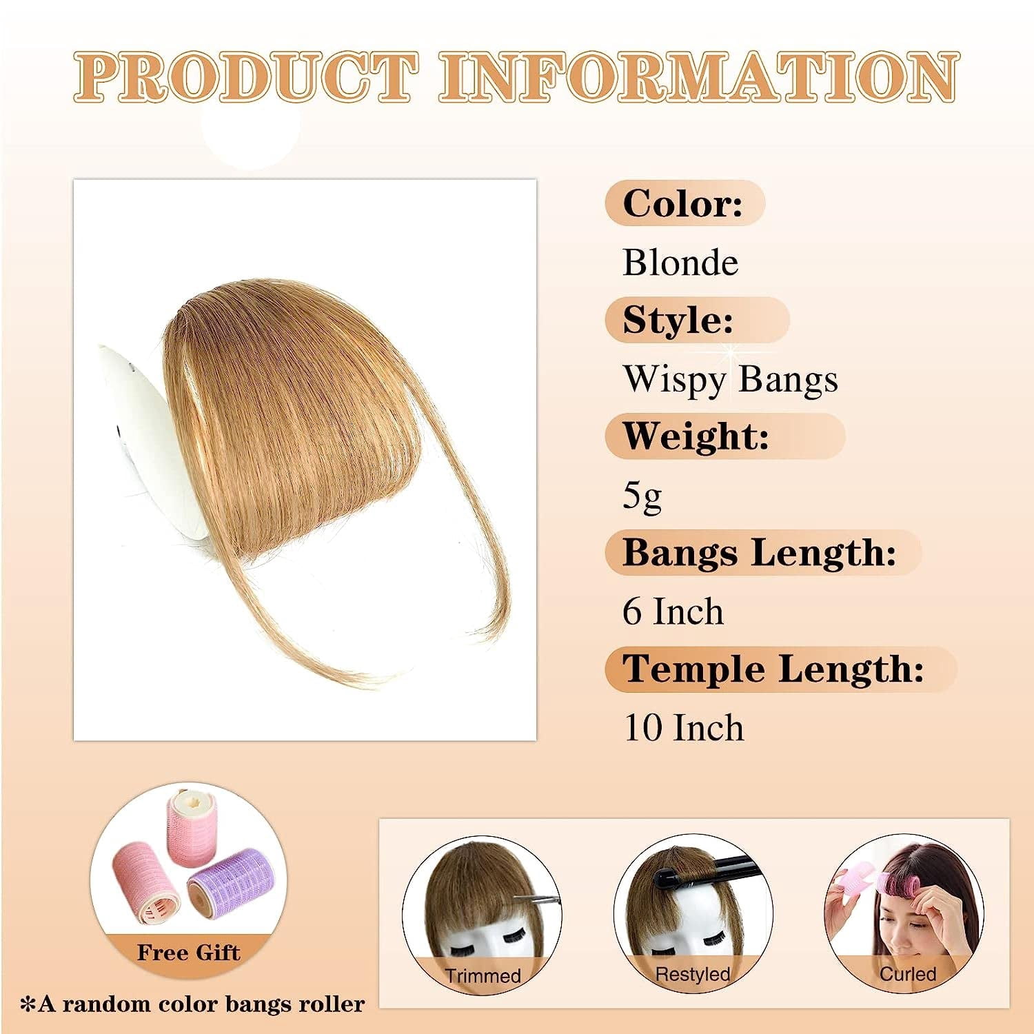 Ustar Bangs Hair Clip in Bangs 100% Real Human Hair Extensions Wispy Bangs Clip on Air Bangs for Women Hairpieces Curved Bangs (Wispy Bangs, Blonde)