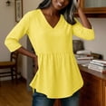 thumbnail image 3 of Qgtaibl Womens Plaid Babydoll Blouse Casual V Neck 3/4 Length Sleeve Cotton Shirts Loose Fit Flowy Pleated Tunic Tops Yellow XXL, 3 of 7