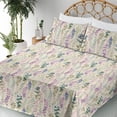 thumbnail image 3 of Ambesonne Nature Fitted & Flat Sheet with Shams 4 Pcs Set, Botanical Watercolor Foliage, Queen, Pale Purple and Grey Teal, 3 of 5