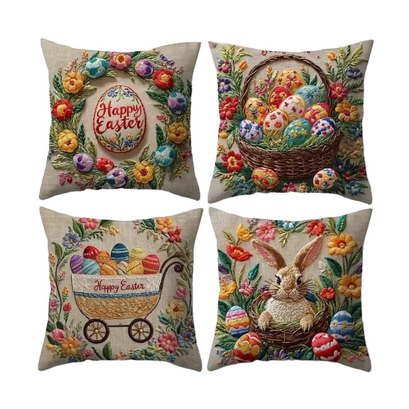 Shipiny 4Pcs Easter Pillowcases With Rabbits And Eggs Patterns, Decorative Throw Pillow Covers For Sofa Couch Home Easter Holiday Scene Decoration., B