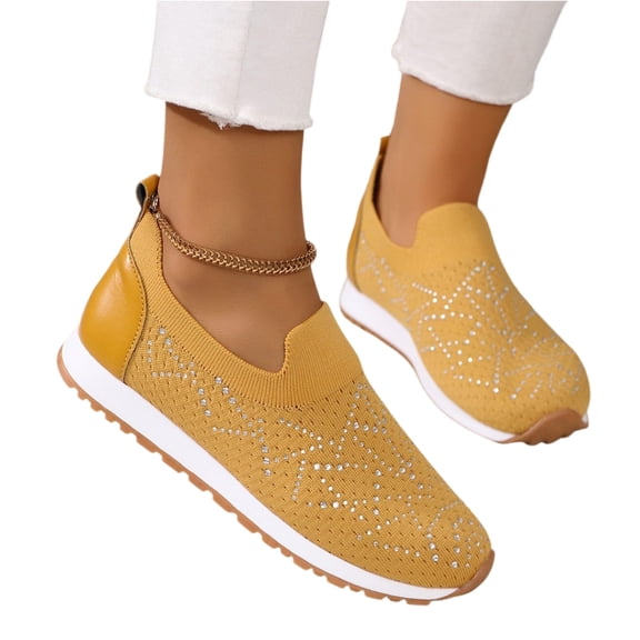 Willtoo Women's Rhinestones Mesh Sport Slip-on Shoes,Non Slip Breathable Lightweight Walking Shoes Sparkling Glitter Casual Sock Sneakers Ballroom Jazz Nurse Orthopedic Shoes