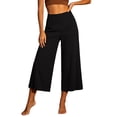 thumbnail image 2 of Inverelee Women's High Waist Solid Relaxed Fit Cropped Wide Leg Culottes Lightweight Breathable Casual Capri Pants Black L, 2 of 6
