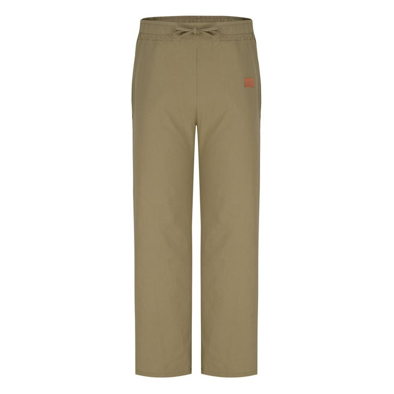 Mgmyaa Men's Loose Straight-Leg Pants Casual Twill Elastic Waist