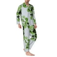thumbnail image 3 of Kll Watercolor Green Leaves Sleepwear Mens Flannel Pajamas,Long Cotton Pj Set, 3 of 9