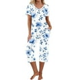thumbnail image 2 of LOVZFMLL Pajama Sets for Women 2 Piece Floral Short Sleeve Tee Shirt and Capri Pants Lounge Sets Comfy Soft Sleepwear Loungewear, 2 of 8