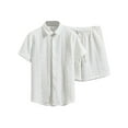 thumbnail image 2 of BXINGOHAI Men's Shirt and Shorts Set Short Sleeve Casual Button Down 2 Piece Summer Outfits for Men White,M, 2 of 6