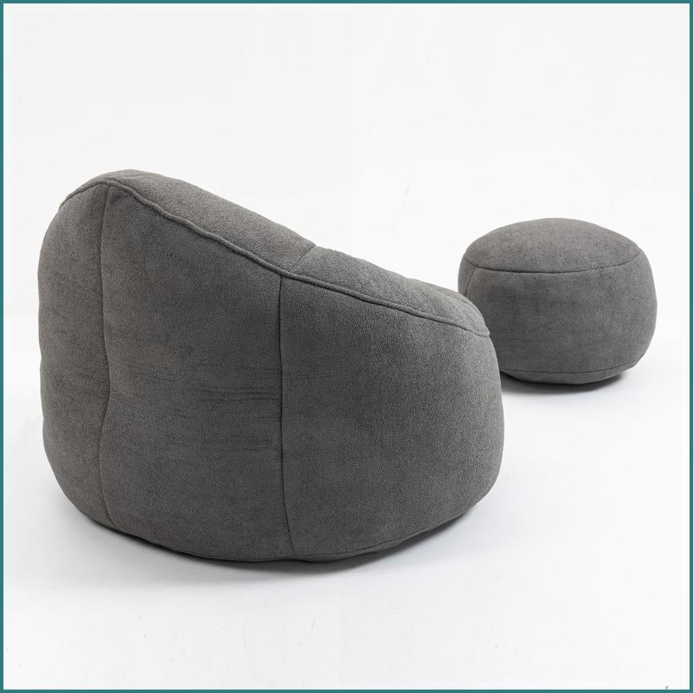 Adult Bean Bag Chair with Footrest – Soft Compressed Foam for Living Room & Bedroom | Gray | Microfiber