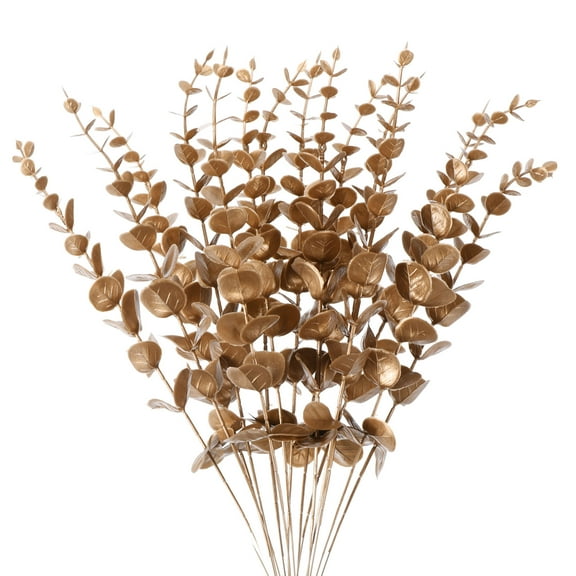 Uxcell 15" Artificial Faux Eucalyptus Leaves Stems for Wedding Home Decor, Gold 15Pcs