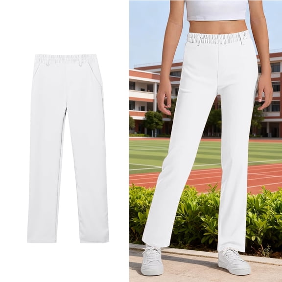 Girls Uniform Pants Pants Kids Dress Pants with Pockets Straight Pants Girls White Uniform Pants Back to School Outfits for Girls Kids Preppy Clothes for Girls 5-6 Years