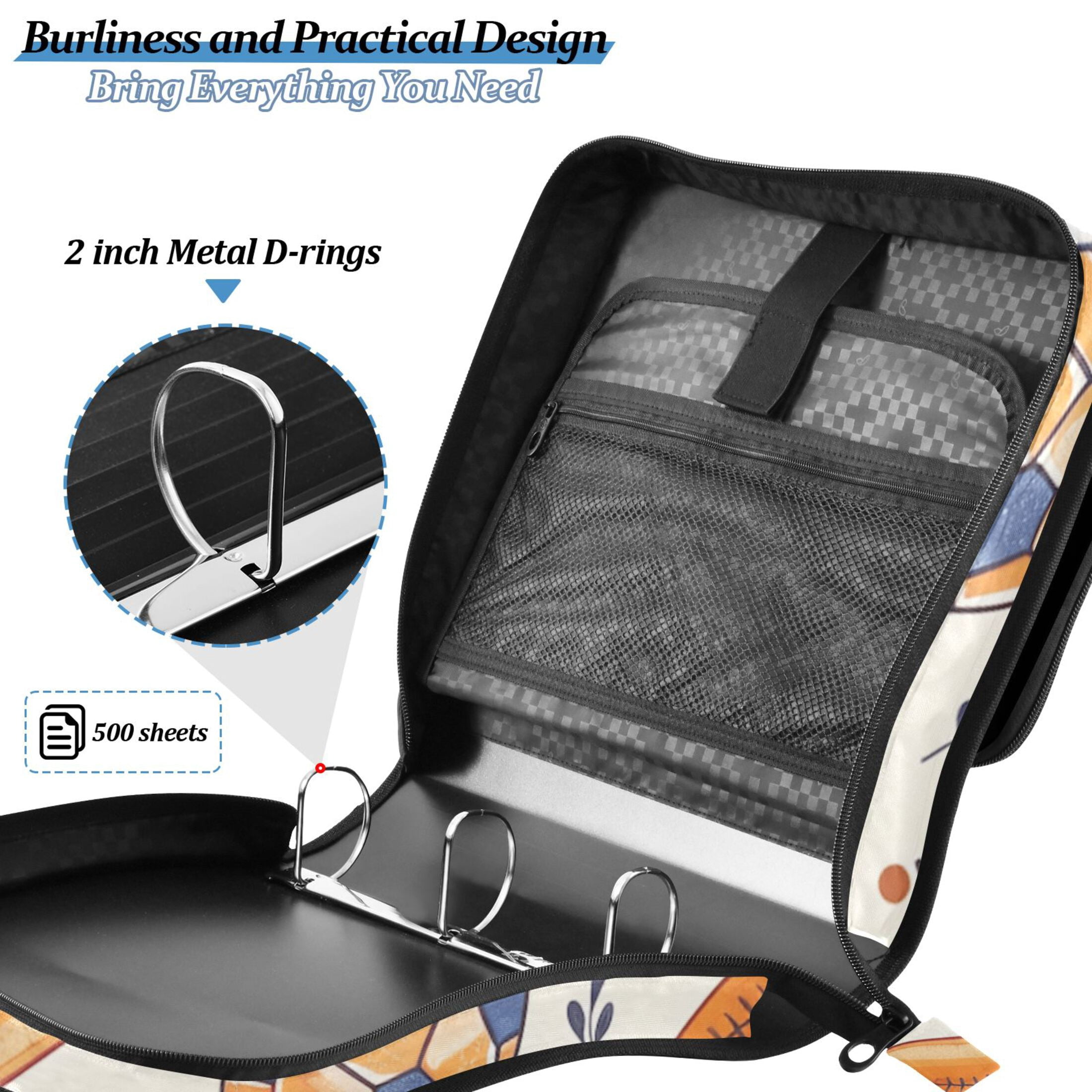 3 Ring Zipper Binder with Shoulder Strap Waterproof Trapper Keeper 2 Inch D-Ring 500 Sheets Capacity Baseball Bats Soccer Basketball