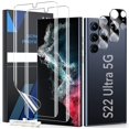 thumbnail image 1 of CHL-[ 2+2 ] 2 Packs Protecteur d'Écran compatible pour Samsung Galaxy S22 Ultra TPU avec 2 Packs Protecteur d'Objectif en Verre Trempé, Couverture Complète TPU Film Écran Incurvé 3D, 1 of 4