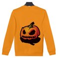 thumbnail image 2 of Happy  Fleece Crewneck Long Sleeve T-Shirt for Men Women, Funny Pumpkin Skeleton Sweatshirts, Pumpkin Graphic Casual Novelty Pullover Tops for, 2 of 3