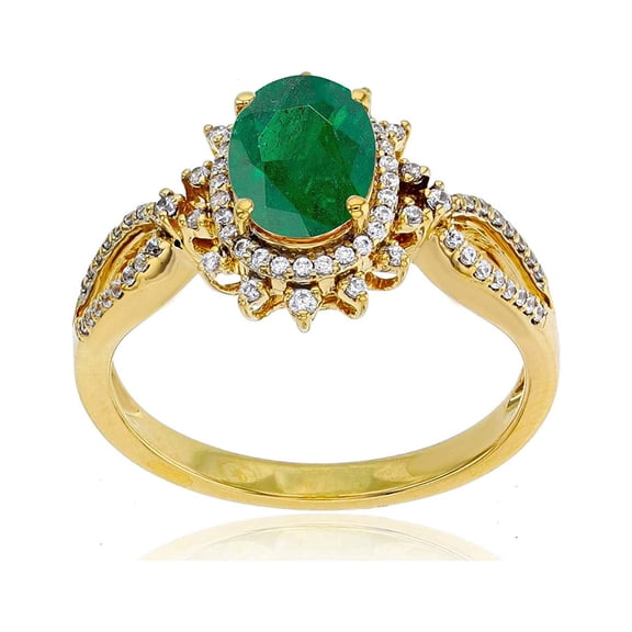 Decadence 10K Yellow Gold 0.18 CTTW & Emerald Halo Ring