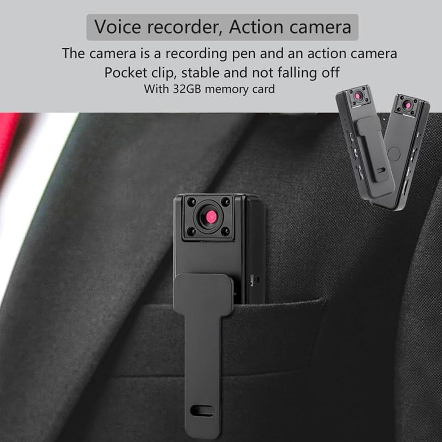 Ultra HD 2-in-1 Sports Video Recorder, 1080P Body Camera with Night Vision, 32G Storage, 5H Battery, Clip-On Wearable Action Cam