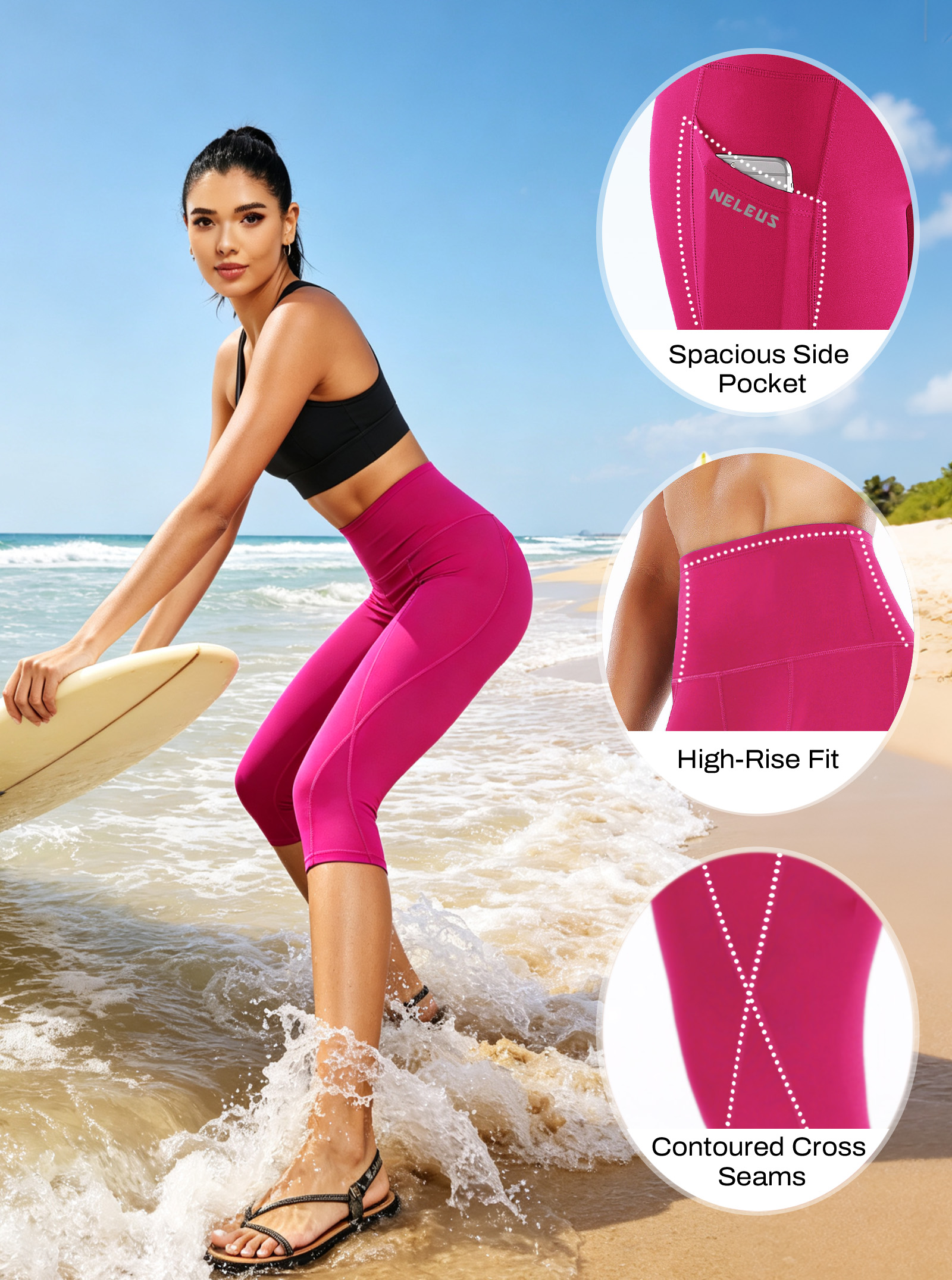 Neleus Women's Tummy Control High Waist Capri Leggings photo 5
