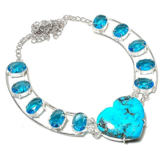 Natural Turquoise,Blue Topaz Gemstone 925 Sterling Silver Gift Necklace 18"