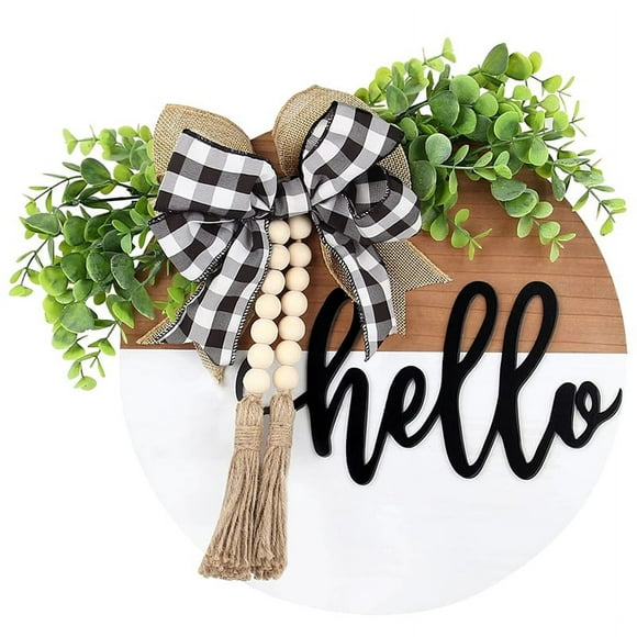 Welcome Door Sign/Rustic Home Decor for Front Door Bedroom Wood Hanging Wall Pediments with Rustic Wood Beaded White