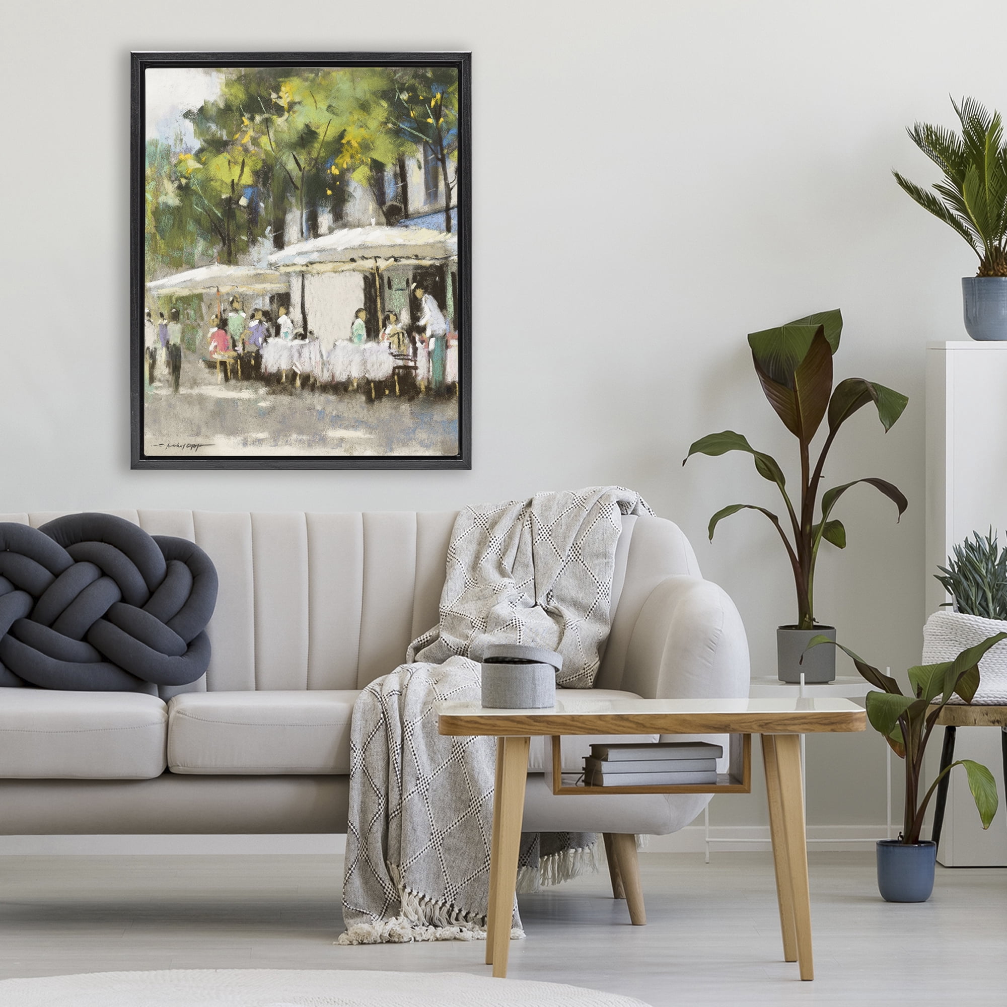 Stupell Industries Sunny Street Cafe Dining Black Framed Floater Canvas Wall Art, design by Anthony Orme