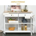 thumbnail image 5 of Rolling Kitchen Island with Storage, Kitchen Cart with Solid Wood Top, Glass Door Cabinet, Adjustable Shelf, Towel Rack, 2 Drawers for Dining Room, White, 5 of 6