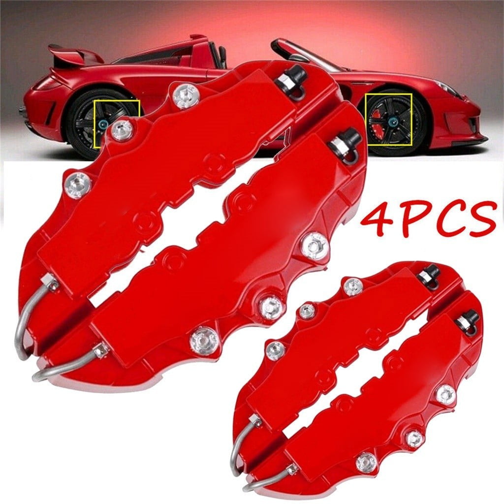 4PCS 3D Red Car Universal Disc Brake Caliper Covers Front & Rear