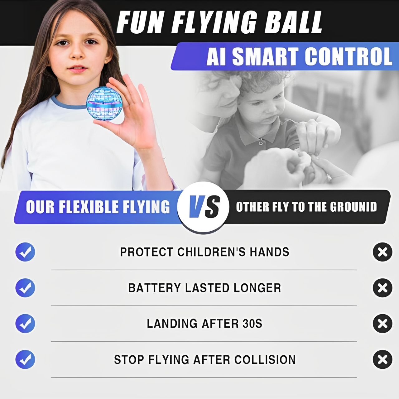 2PCS Flying Orb Ball, Magic Hover Spinner with Dazzling Lights, Hand Controlled Mini Drone Cosmic Globe Spinning, Cool Stuff for Boys Girls Teens Indoor Outdoor