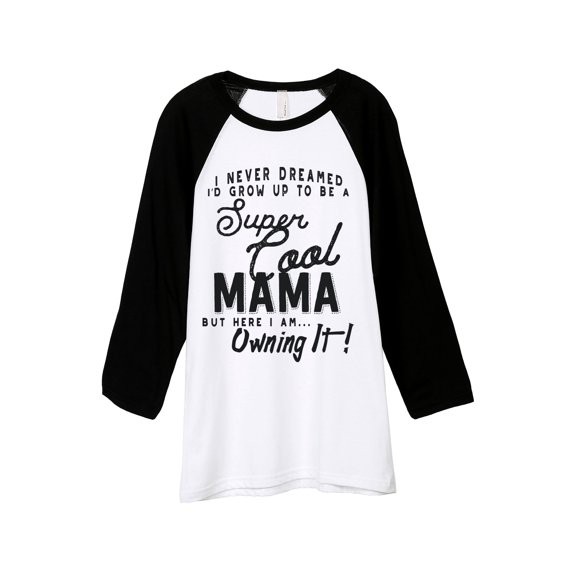 Thread Tank Super Cool Mama Unisex 3/4 Sleeves Baseball Raglan White Black Small