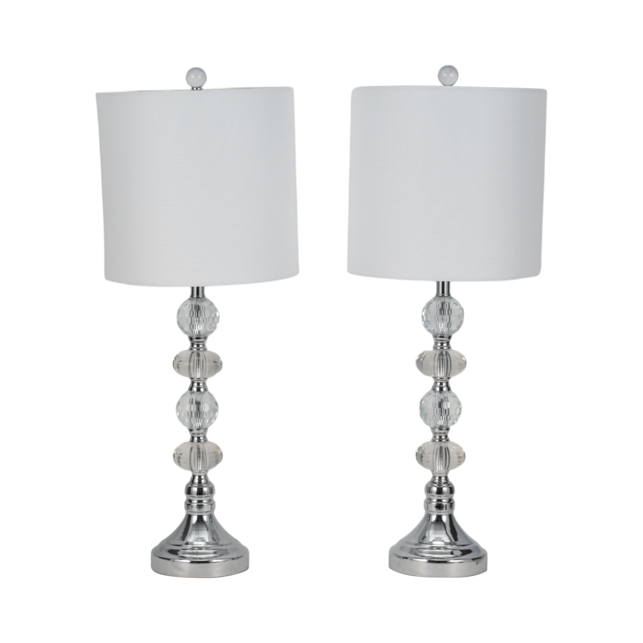 Crystal Glass Table Lamps for Home and Bedroom Decor - Decorative Accent for Living Room, Nightstand, and Bedside - Indoor Lighting for Office and Study Desk - Set of 2, 28", Silver & Metallic