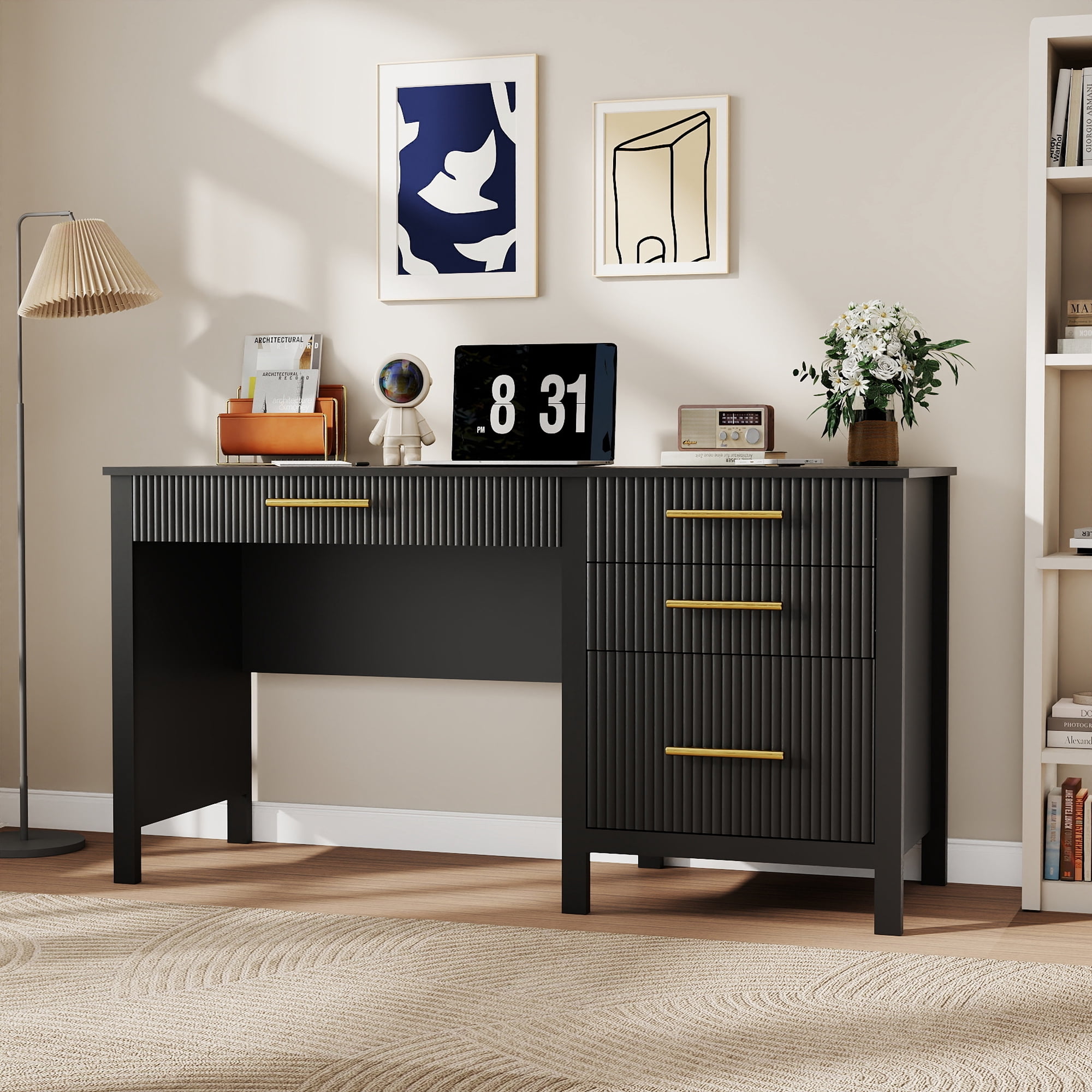 53.5" Executive Desk with Drawers, Home Office Desk with File Cabinet,Computer Desk Writing Workspace for Work Study