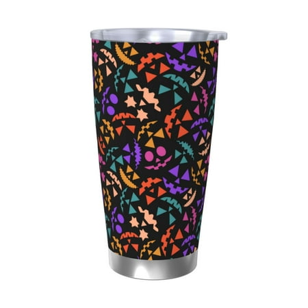 

Fuzoiu Colorful Pumpkin Faces Print 20oz Tumbler Stainless Steel Vacuum Insulated Car Cup Insulated Coffee Mug Travel Mug with Lid Thermal Cup for Outdoor-Without Straw