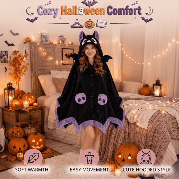 Bat Snug Bat Blanket Bat Hoodie Wearable Blanket Hoodie Throw Halloween Plush Fleece Oversized Soft Warm Cozy Adult Women Gift