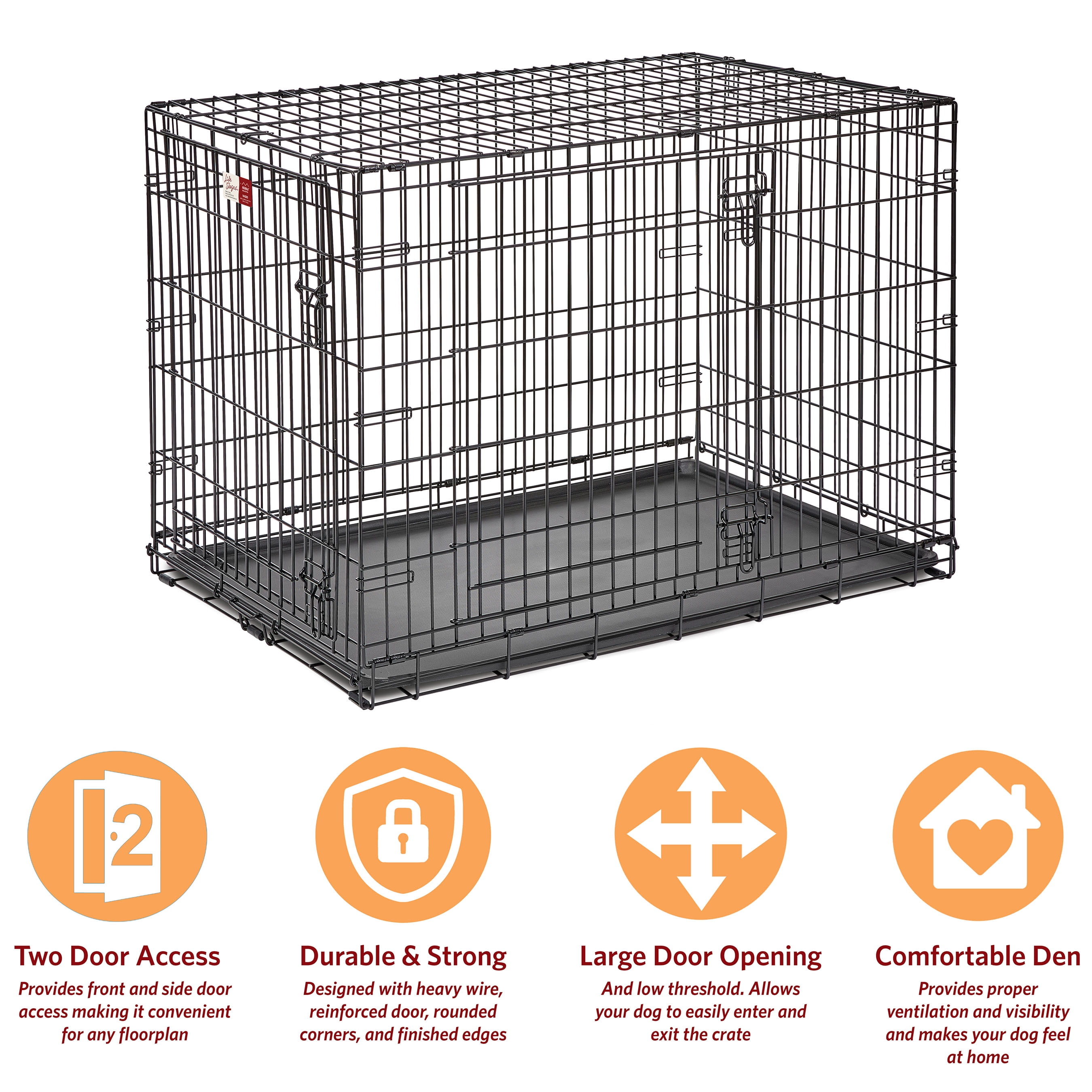 MidWest Homes for Pets 42-inch LifeStages Crate for Large Breeds, 71-90 lbs, Double Door Folding Dog Crate with Divider Panel, Leak-Proof Tray & Secure Latch, Easy to Assemble