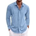 thumbnail image 2 of Men's Long Sleeve Shirt Button Down Collar Loose Fit Cotton Linen Solid Color for Spring Fall Comfort Wear,Light Blue,L, 2 of 8