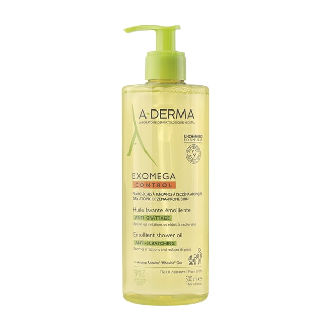 A-DERMAExomega Control Aceite de Limpieza con Avena Rhealba®, Piel Seca con Tendencia Atópica, Hidrata y Calma, 500 ml