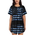 thumbnail image 1 of Xecao Navy Camouflage American Flag Pattern Women's Short Sleeve Pajama Set Soft Sleepwear Lounge Set with Button Front Top and Drawstring Shorts with Pockets-Large, 1 of 6