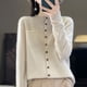 thumbnail image 3 of Cárdigan de lana pura de invierno, ropa para mujer, suéter de cuello redondo, bolsillos, blusas de manga larga para mujer, suéter de punto de moda coreana con borde rizado, 3 of 5