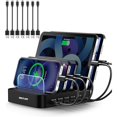 thumbnail image 1 of wonima44 Charging Station for Multiple Devices : 5 Port Multi USB-A Charger Stations Multi-Device Organizer Charging Dock Designed for iPhone iPad Cell Phone Tablets (7 Short Cables Included), Black, 1 of 1