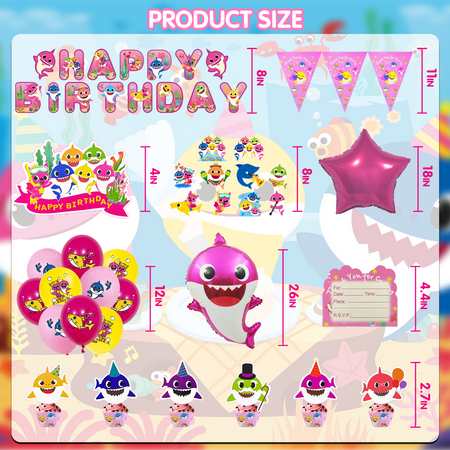 138 Pcs Baby Birthday Shark Decorations, Baby Sharkl Party Supplies Include Banners, Cake Cupcake Toppers, Latex Balloons, Hanging Swirls, Foil Balloons, Invitation Card and Stickers for Kids