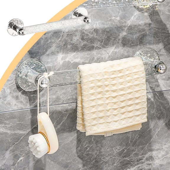 LAMIRO Vacuum Suction Cup Towel Bar for Shower Bathroom Towel Rack Adjustable Suction Cup Towel Holder Rod Wall Towel Holder for Glass Door,Clear