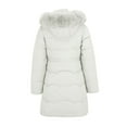thumbnail image 4 of Women's Mid-Length Slim Fit Puffer Coat, Detachable Hood Winter Jacket, Fleece Lined Warm Parka, Cold Weather Outerwear, Plush Trim Hooded Coat, Fashionable Winter Parka Beige L, 4 of 9