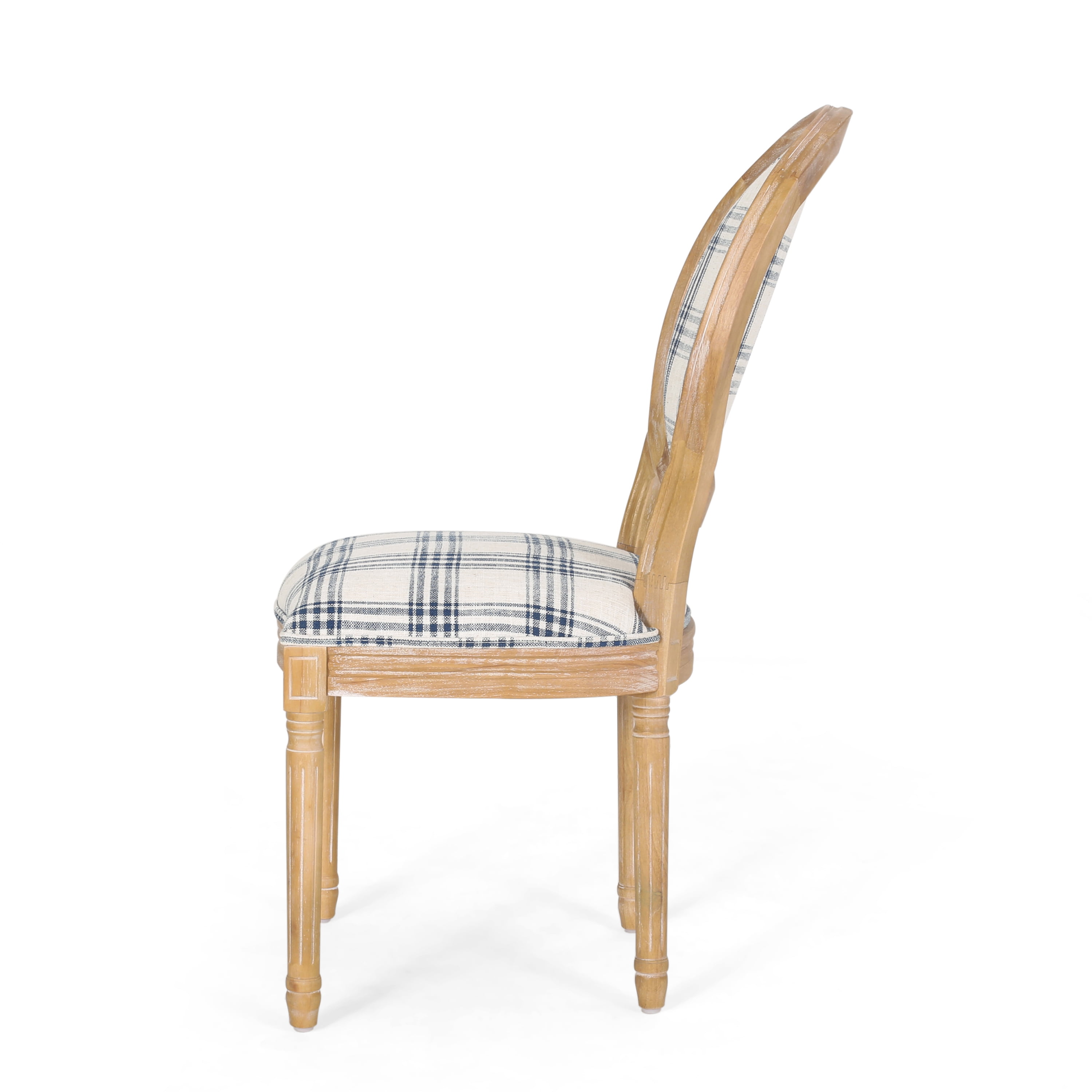 Noble House Karter Indoor French Fabric Dining Chairs, Set of 4, Dark Blue Plaid