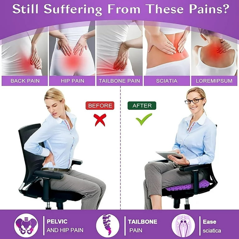 Gel Seat Cushion Pillow for Long Sitting – Office Chair Car Egg Seat  Cushion with Non-Slip Cover for Back, Coccyx & Tailbone Pain Relief Pad 