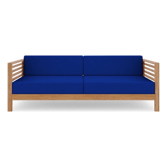 Curated Maison Sylvie 3-Person Teak Outdoor Sofa with True Blue Cushions