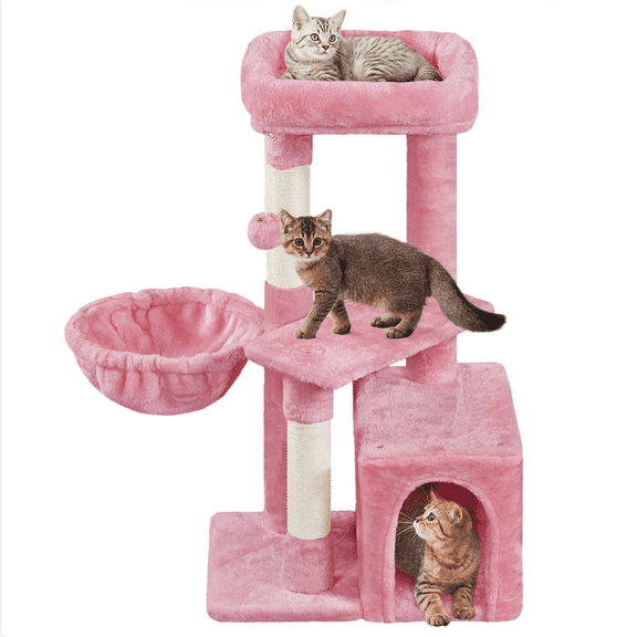 Alden Design 34.5" H Cat Tree Tower with Condo and Perches, Pink