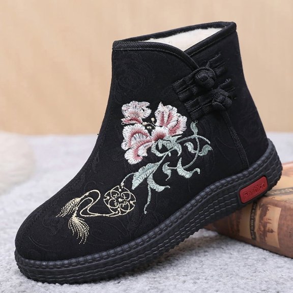 Women's Winter Snow Boots - Artificial plush Lined Waterproof Slip-On Booties for Cold Weather