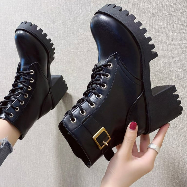 SaayaEgami専用VOLUMINOUSTOE PLATFORM BOOTS Demonia Shaker 60 Platform Ankle Boots - Black – Dolls Kill