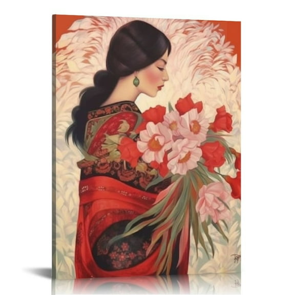 JRXY Character Poster Hispanic Latina Mexican Girl Wall Art Decoration Canvas Painting Posters and Prints Wall Art Pictures for Living Room Bedroom Decor Frame-Style 12x16 in