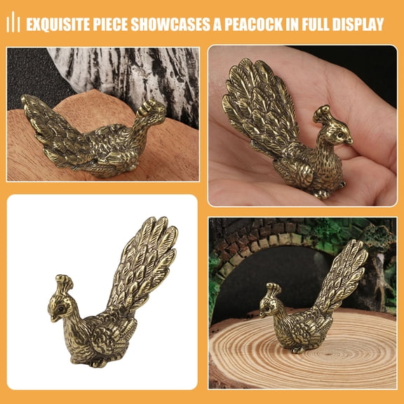 HONMEET Brass Peacock Statue Figurine for Home Decor, Living Room and Desk Ornament, 1 Pack, 4.7x4x1 Inches